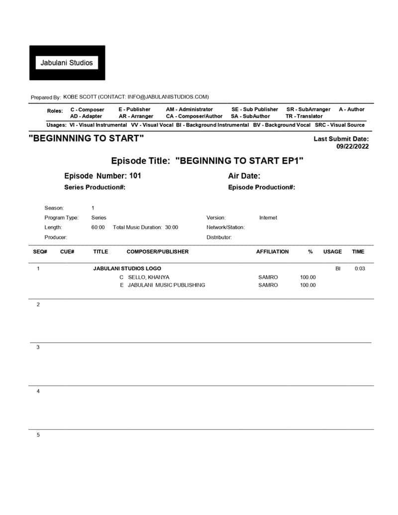 Cue Sheets and the Music in Productions Industry Task Team (MIPITT) MPASA